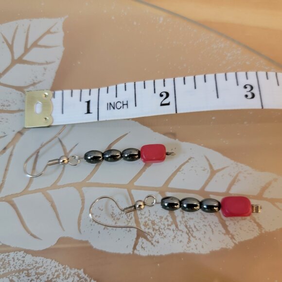 Vintage Silver Tone Earrings Lightweight Dangle Drop, Black Pink Elegant - Picture 5 of 5